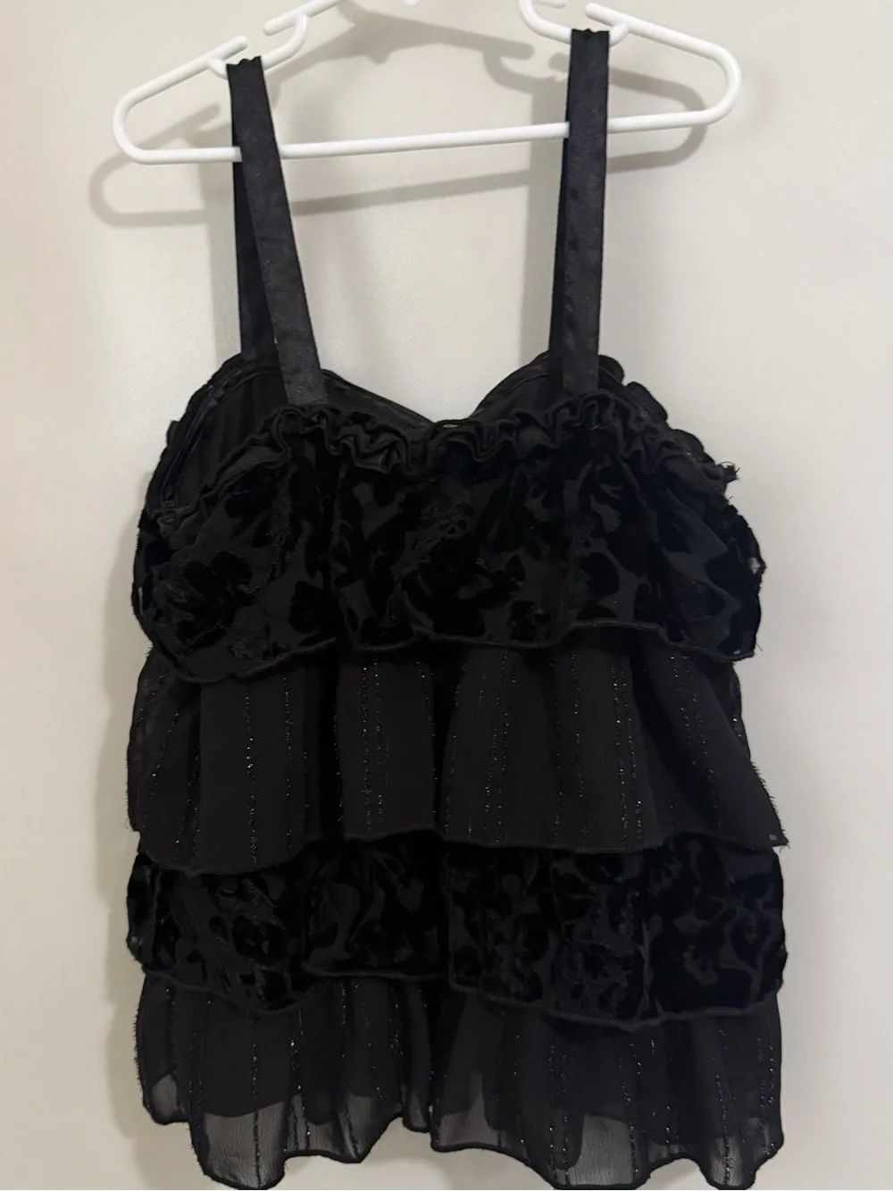 Justice Black Ruffled Velvet & Chiffon Tiered Tank Top Coquette Y2K Cute